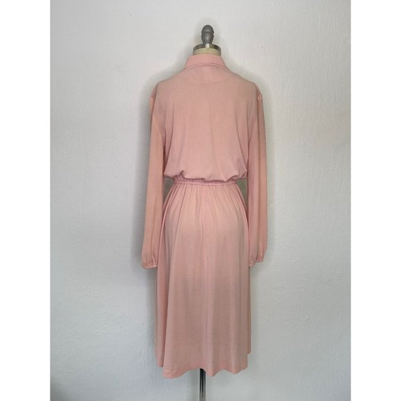Vintage 70s Nylon Shirt Dress Size Small Collared Pastel Pink Academia Secretary - Picture 3 of 8